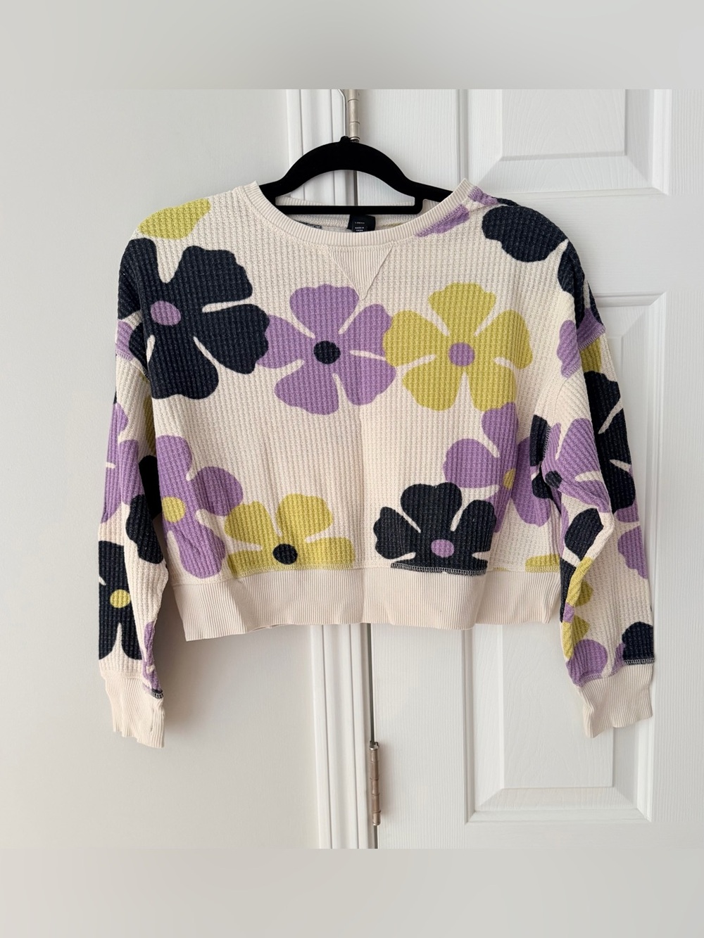 Art Class Girls Floral Waffle-Knit Crewneck Sweater, Size 10-12y